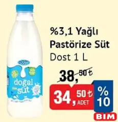 DOST %3,1 YAĞLI PASTÖRİZE SÜT 1 L
